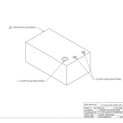 13 Gallon Rectangle Shaped Waste/Water Tank 24" x 13.75" x 9.88" (WOLT1304-26)